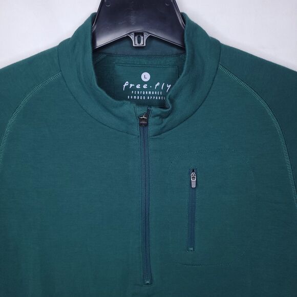 Free Fly Fleece Sweater Mens Large Green 1/4 Zip Pullover Bamboo Performance - Picture 2 of 11
